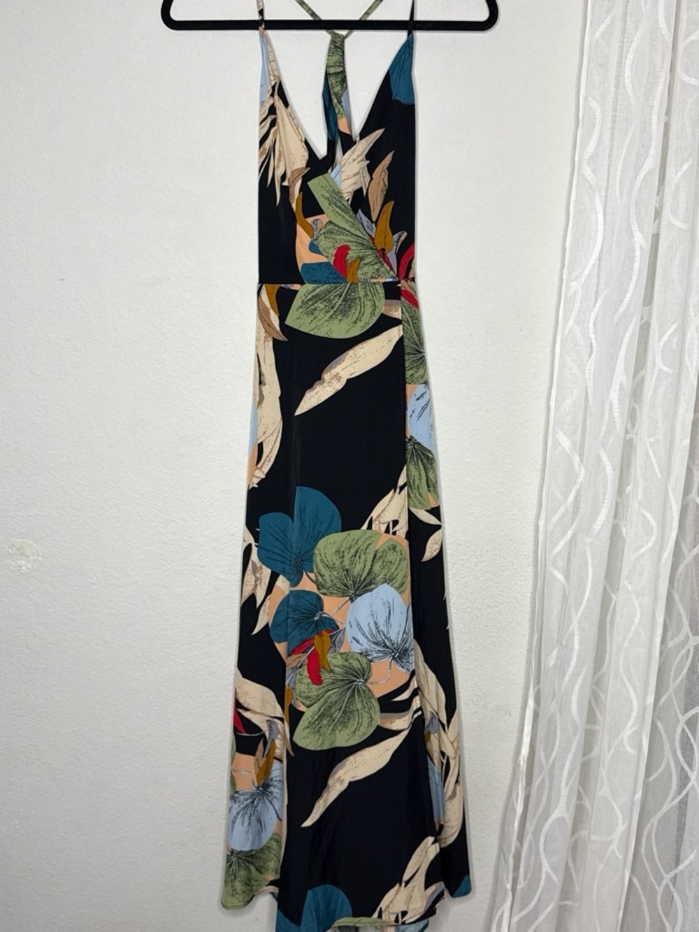 Women’s Black Floral Maxi Dress with Cross-Back - Picture 2 of 4